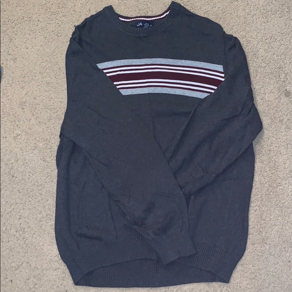 Gray Sweater with Maroon Stripe on Chest